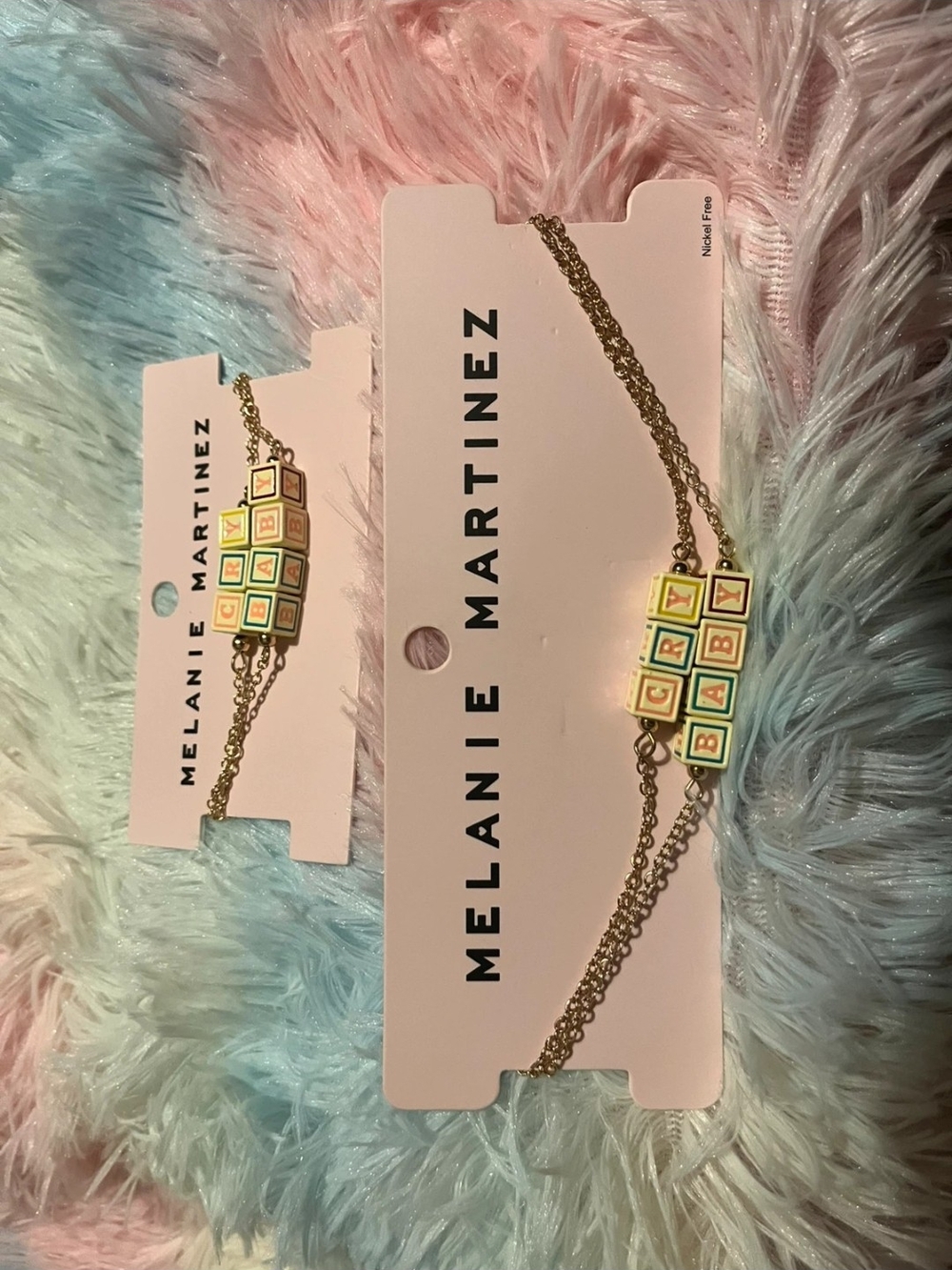 Gold Chain Bracelet with Pastel Block Charms - Pink/Blue
